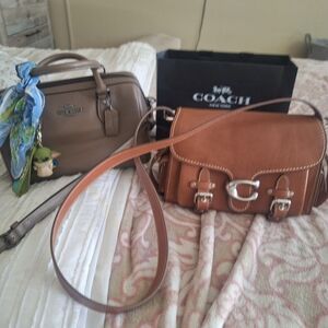 Coach Brown Leather Crossbody Bag with Structured Design Western tabby